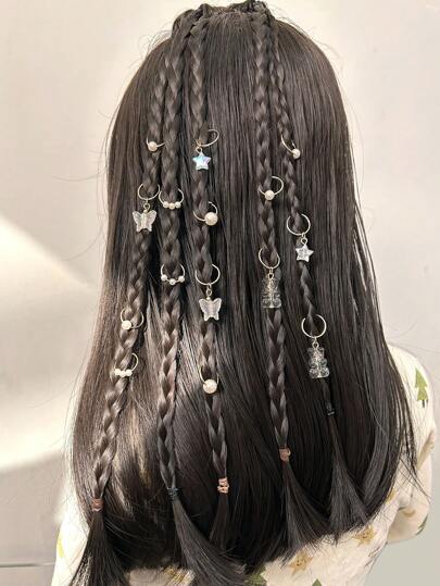 14入組白珍珠星熊蝴蝶造型髮圈