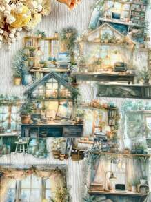 10片裝復古小屋主題diy剪貼紙,適用於手工創作,相冊,日記背景裝飾 - 彩色 - 查看 5