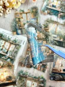 10片裝復古小屋主題diy剪貼紙,適用於手工創作,相冊,日記背景裝飾 - 彩色 - 查看 6