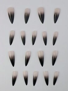 24入組淺色漸層設計長型可佩戴式假指甲，美甲套裝壓克力指甲設計 - 彩色 - 查看 3