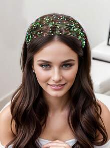 1pc Green Hair Hoop With Multicolor Diamond Design, Handmade Hair Accessory For Daily Wear - Green - View 8