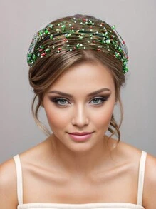 1pc Green Hair Hoop With Multicolor Diamond Design, Handmade Hair Accessory For Daily Wear - Green - View 2