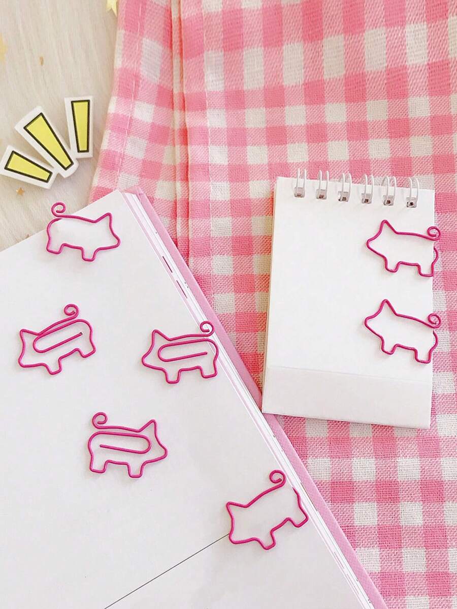 10 个粉色猪形金属活页夹，创意可爱的动物形回形针，适用于书包和文件，适合返校 - 彩色 - 查看 1