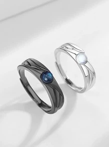 1 par sol con luna pareja anillos , negro con blanco - Blanco y Negro - Ver 6