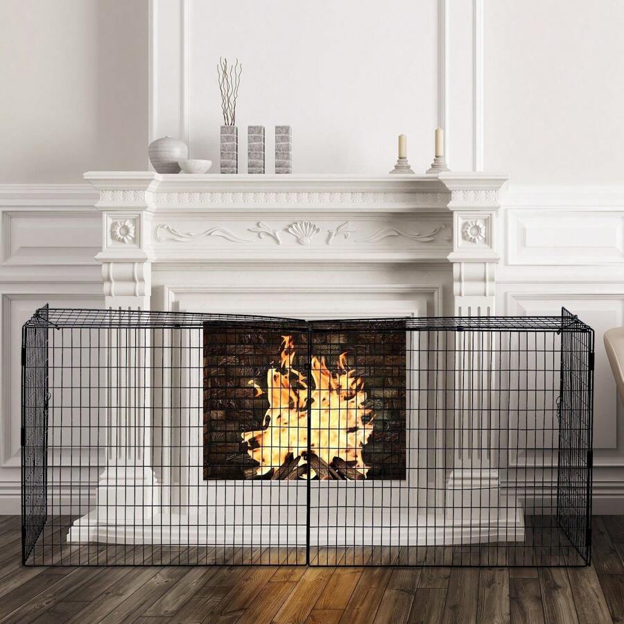 HOMCOM Protector de Chimenea con Longitud Ajustable 81,5-160x44x68 cm Barrera de  para Estufa con Alambre de Metal Negro - Negro - Ver 1