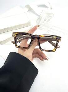 1支男女皆宜款TR荧光色块时尚眼镜框，方形非处方眼镜 - 咖啡棕 - 查看 1