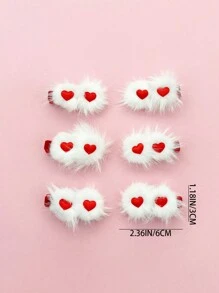 甜美情人節白色毛球紅心髮夾,適合派對、情人節約會、閃閃發光的裝飾品、戶外聚會,適合辮子和發髻,適合秋冬裝飾 - 彩色 - 查看 7