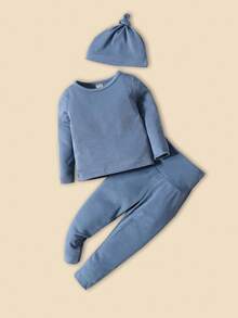 Conjunto De Dos Camisetas De Color Liso Para Bebé Niño - Azul - Ver 1