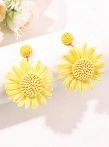 1Pair Bohemia Handmade Weave Sun Flower Raffia Earrings For Women Girl Holiday Party Jewelry - Hot Pink - View 4