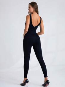 Women's Seamless Yoga Jumpsuit With High Elasticity, Deep V Back And Versatile Sports Unitard Shapewear Jumpsuit - Black - View 4