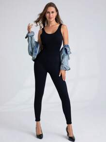 Women's Seamless Yoga Jumpsuit With High Elasticity, Deep V Back And Versatile Sports Unitard Shapewear Jumpsuit - Black - View 5