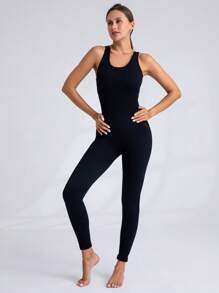 Women's Seamless Yoga Jumpsuit With High Elasticity, Deep V Back And Versatile Sports Unitard Shapewear Jumpsuit - Black - View 10