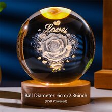 1個3d浪漫玫瑰水晶球燈帶有多色變化led夜燈,適用於客廳/臥室/家居裝飾,生日/節日/情人節禮物 - 棕色 - 查看 2