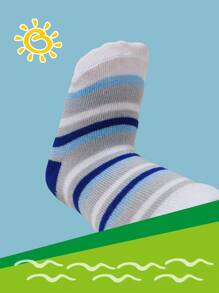 5p 藍色橫條紋竹纖維嬰兒襪 - 彩色 - 查看 4