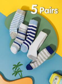 5p 藍色橫條紋竹纖維嬰兒襪 - 彩色 - 查看 8