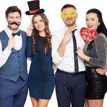 Valentine's Day, Wedding, Party Funny Photo Props Set Beard, Tie, Wine Glass Props For Festive, Pink Party Supplies, Holiday Atmosphere Creators - Pink - View 6