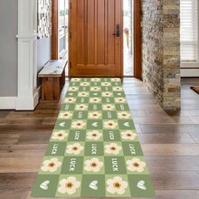 1入組柔軟防滑走廊地墊,門口進門墊,可水洗仿麂皮長地毯,地板長圍毯 - 小綠朵花 - 查看 1