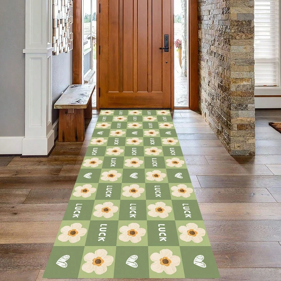 1入組柔軟防滑走廊地墊,門口進門墊,可水洗仿麂皮長地毯,地板長圍毯 - 小綠朵花 - 查看 1