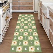 1入組柔軟防滑走廊地墊,門口進門墊,可水洗仿麂皮長地毯,地板長圍毯 - 小綠朵花 - 查看 2