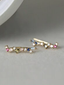 立方氧化鋯鑲嵌銀質耳針，女士婚禮精緻珠寶配件假日禮品 - 金黃色 - 查看 1