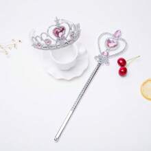 2 Piezas/set Diadema De Plástico De Corona Y Conjunto De Clip De Pelo Para Niños Con Diseño De Corona De Hielo Y Nieve, Accesorios De Princesa, Versión Coreana - Rosa - Ver 1