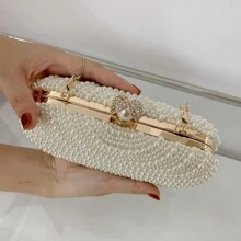 時尚的人造珍珠晚宴派對手拿包,多用途 - 白色 - 查看 9