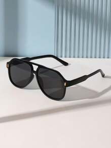 1 件女士时尚超大飞行员时尚眼镜带铆钉装饰，适合旅行、驾驶和日常佩戴， - 黑色 - 查看 2