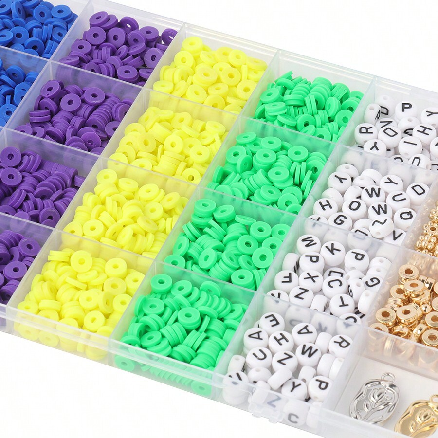 1box Mardi Gras Clay Beads Kit For Jewelry Making, Gold Purple Green