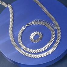 3 Pieces Of Fashionable And Simple Metal Wheat Ears Necklace Bracelet Ring Jewelry Set Women Date Party Christmas Valentine's Day Gift - Silver - View 2