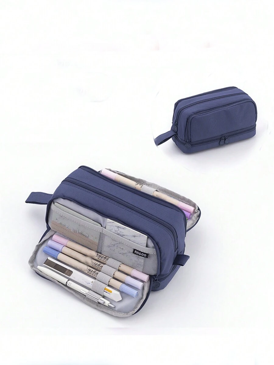 尋找1入組文具袋,鉛筆盒,大容量鉛筆盒,可攜式化妝包,適合辦公室、學校、青少年、女孩、男孩、女性、成年人、兒童的便攜禮物。 - 藏蓝色 - 查看 1