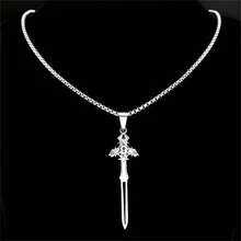 男女十字劍吊墜項鍊,不銹鋼銀色哥德項鍊飾品 - 銀色 - 查看 2