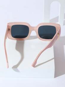 1 件方形铆钉装饰时尚眼镜，畅销经典时尚男女通用时尚眼镜，非常适合装扮和旅行，日常生活时尚眼镜 - 粉色 - 查看 3