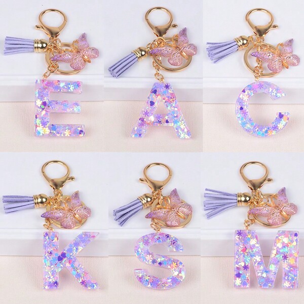 Boho Initial Letter Sleutelhanger Schattige Sneeuwvlok Liefde Pailletten Alfabet Sleutelhanger Vlinder Hanger Ring Portemonnee Tas Rugzak Charm Oordopjes Hoesje Accessoires Vrouwen Meisjes Cadeau Koppel Valentijnsdag. Valentijnsdag Auto Accessoires Tas Charm Rugzak Voor School