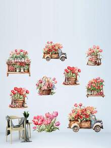 創意新款鬱金香品種花盆植物牆貼適合客廳、臥室、兒童房裝飾 - 彩色 - 查看 3