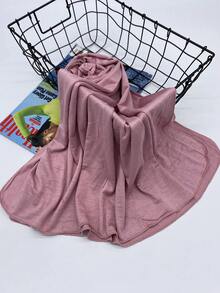 1pc Classic Plain Colored Scarf-Style Jersey Headband Hijab Scarves Head Wrap Scarf For Women - Pink - View 6