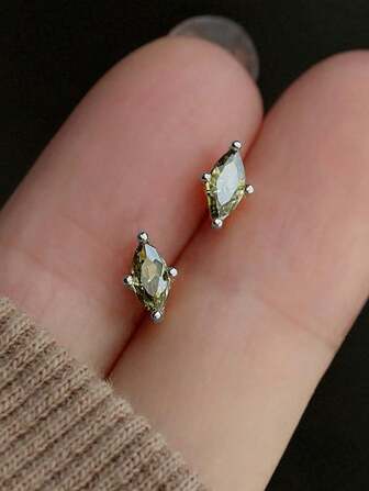 BALMORA 1pair Delicate & Stylish S925 Sterling Silver Malachite & Cubic Zirconia Stud Earrings For Women, Party & Friendship Gift Holiday