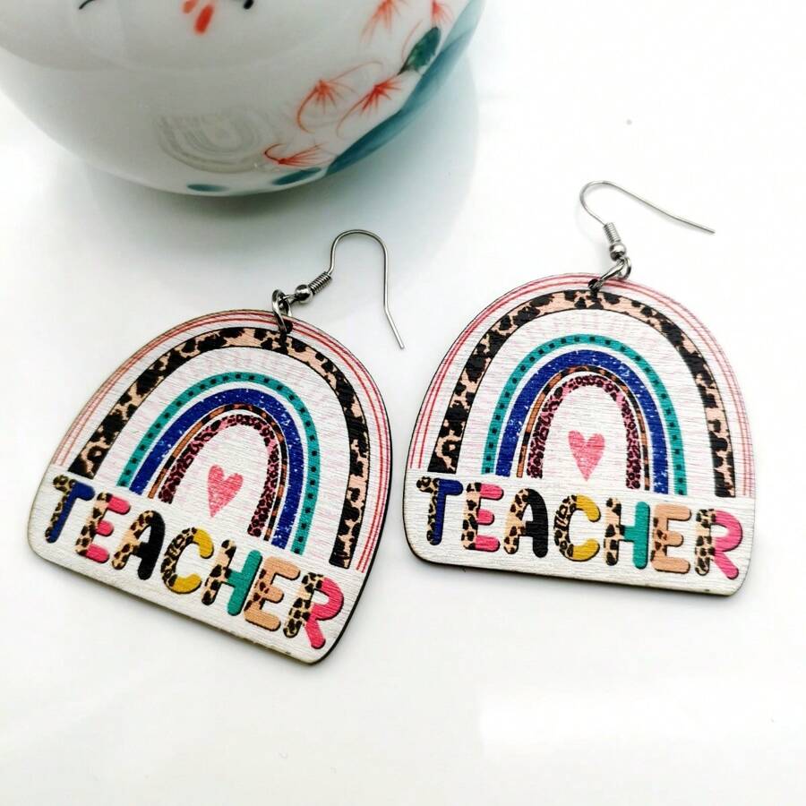 Rainbow Pencil And Book Design Pendant Earrings, Cartoon Acrylic Jewelry For Back To School Season, Teacher's Day Gift - Multicolor - View 1