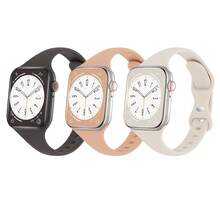 3pcs Apple Watch Band With Buckle Design For Slimming Effect And Soft Silicone Material, Compatible With Apple Watch Series Ultra/Se/8/7/6/5/4/3/2/1, Sizes: 38mm, 40mm, 41mm, 42mm, 44mm, 45mm, And 49mm - Black+Brown+Apricot - View 11