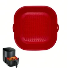 1入組空氣炸鍋矽膠盆,8.5英寸空氣炸鍋籃,配件,可重複使用的空氣炸鍋墊,可替代牛油紙,無需清洗空氣炸鍋（紅色） - 紅色 - 查看 1