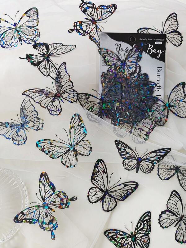 1pack/20pcs Autocollants Papillon, Coquillage Et Animal En Hologramme, Découpés Pour La Décoration De Scrapbooking