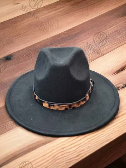 Mikko Sombrero de fieltro de lana estilo vaquero jazz occidental Unisex con cinturon leopardo, adecuado para fiesta, uso diario informal, 1 pieza - de Moda para Fiesta y Uso Diario Casual - Pieza Únicapara Complementar tu Estilo con Elegancia y Autenticidad, Disponible en mayoreo, para fiestas, regalo navidad, san valentin