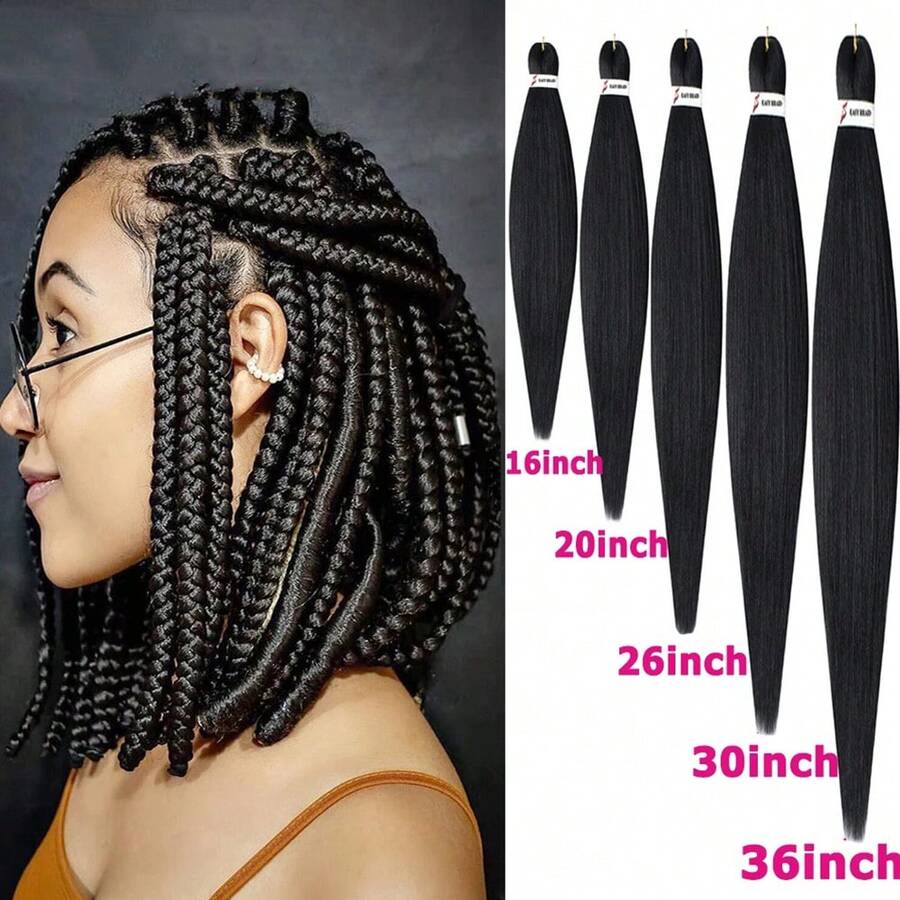 1 件装大号辫子接发预拉伸编织发非洲合成发束辫子热水套装 26 英寸，适合各种场合，包括音乐节、派对、度假和所有季节 - 黑色 - 查看 1