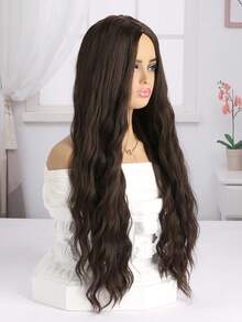 30 Inch Women's Synthetic Fiber Synthetic Hair Wig In Natural Deep Brown Water Wave Curls, Suitable For Daily Wear - Dark Brown - View 3