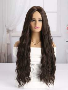 30 Inch Women's Synthetic Fiber Synthetic Hair Wig In Natural Deep Brown Water Wave Curls, Suitable For Daily Wear - Dark Brown - View 2