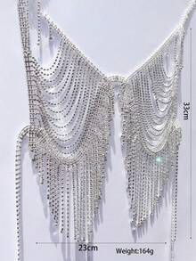 Multilayer Rhinestone Tassel Body Chain For Bra - Silver - View 2