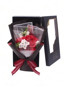 Party Anny Long 1pc Artificial Flower Scented Soap Flower, Valentine'S Day Gift Bouquet With Delicate Gift Box And Elegant Handbag, Red Home Decor, Perfect For Festival And Birthday Surprise - Red - View 7