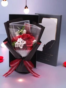 Party Anny Long 1pc Artificial Flower Scented Soap Flower, Valentine'S Day Gift Bouquet With Delicate Gift Box And Elegant Handbag, Red Home Decor, Perfect For Festival And Birthday Surprise - Red - View 4