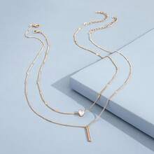 2pcs Fashionable Vertical Bar & Water Drop Shaped Necklace Set For Women, Date, Christmas, Valentine'S Day, Daily Wear - Yellow Gold - View 6