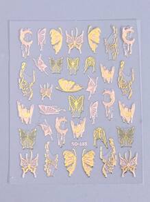 2pcs 3D Butterfly Moon Nail Art Stickers Laser Black White Gold Silver Rose Gold Butterflies Decals Sliders For Nails Holographic Y2K Manicure Decorations Tips - Multicolor - View 11