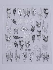 2pcs 3D Butterfly Moon Nail Art Stickers Laser Black White Gold Silver Rose Gold Butterflies Decals Sliders For Nails Holographic Y2K Manicure Decorations Tips - Multicolor - View 10